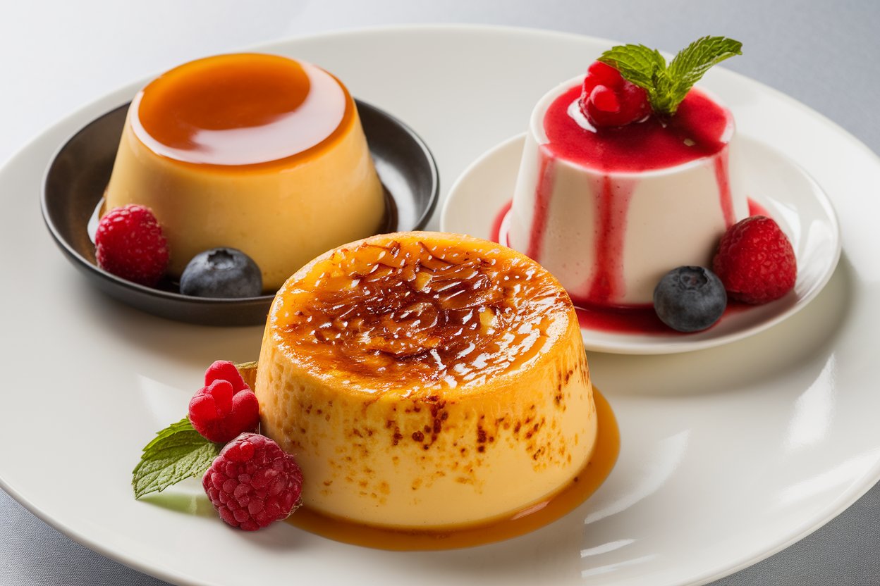 Flan, Crème Brûlée, And Panna Cotta.