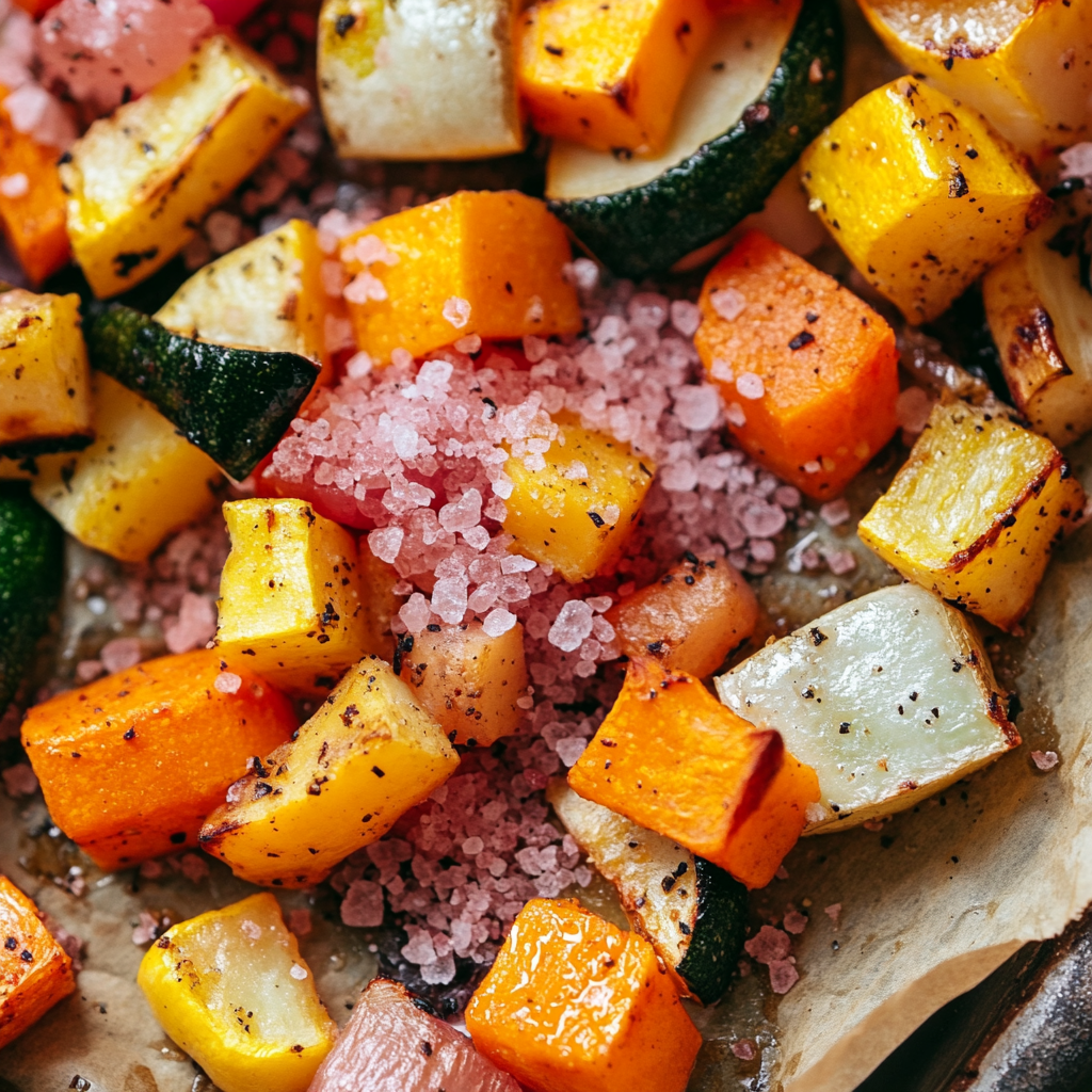 Roasted vegetables seasoned with Himalayan pink salt